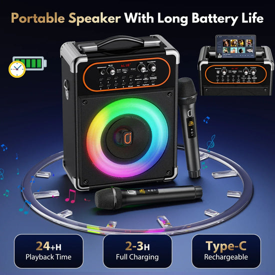 Karaoke Machine with 2 Wireless Microphones – Bluetooth Party Speaker - Vstored