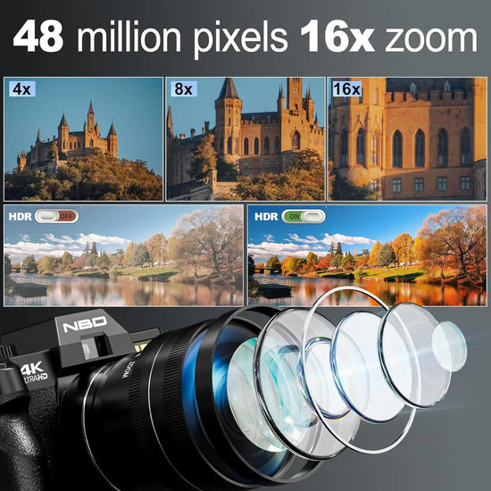 NBD 4K Digital Camera 48MP – Flip Screen 16X Zoom WiFi Vlogging - Vstored